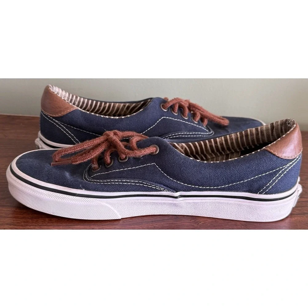 Vans Shoes Mens 6.5 Woman's 8 Blue Canvas Low Top Nautical Boat Deck‎ Sneakers